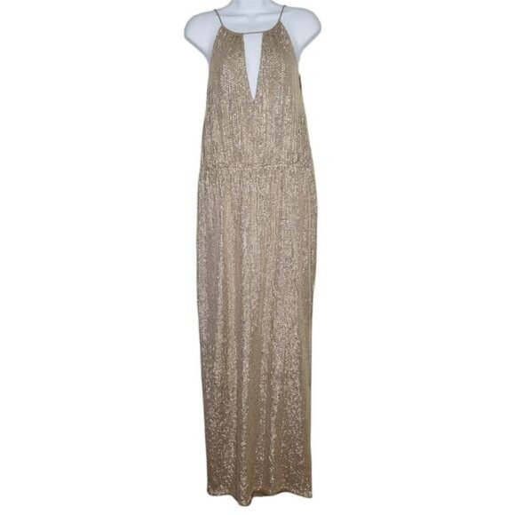 TESSORA Nude Sequin Keyhole Maxi Dress - Picture 1 of 16